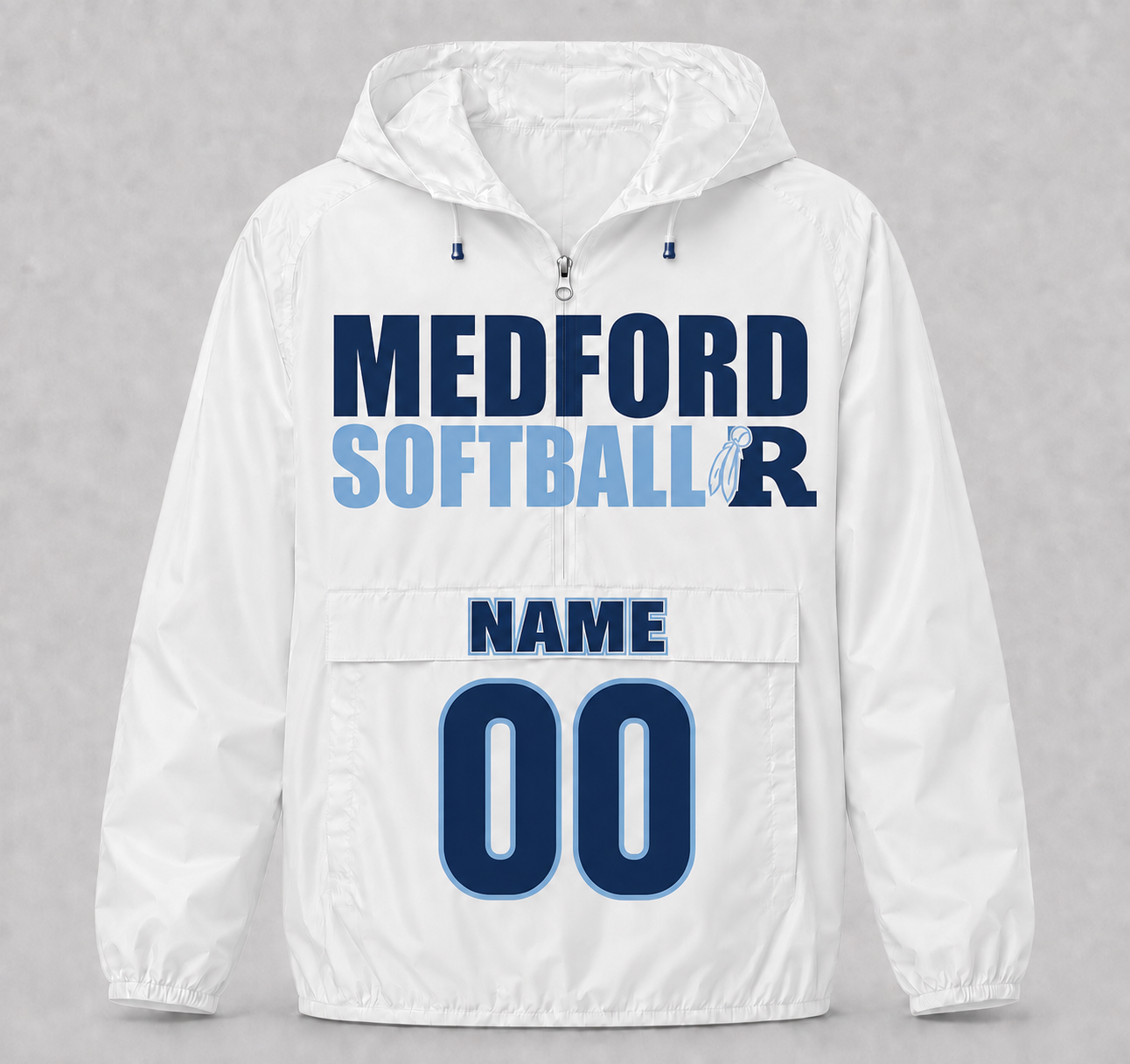 MEDFORD SOFTBALL PULLOVER WINDBREAKER- white