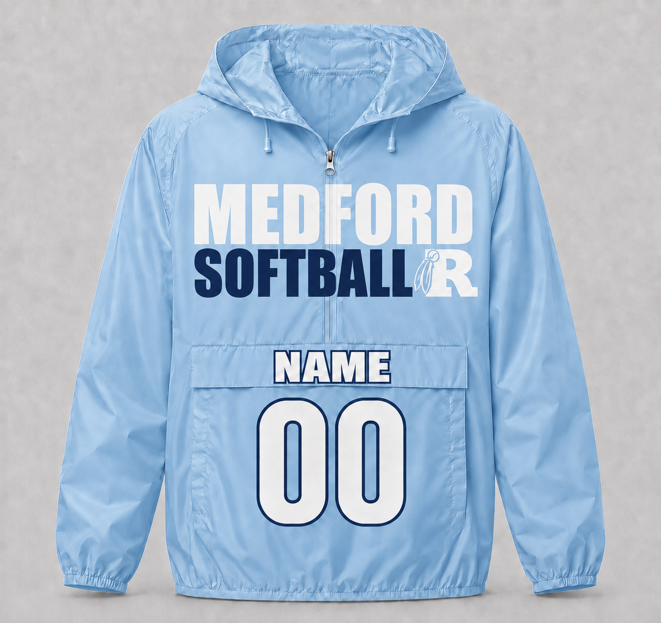 MEDFORD SOFTBALL PULL OVER WINDBREAKER - light blue